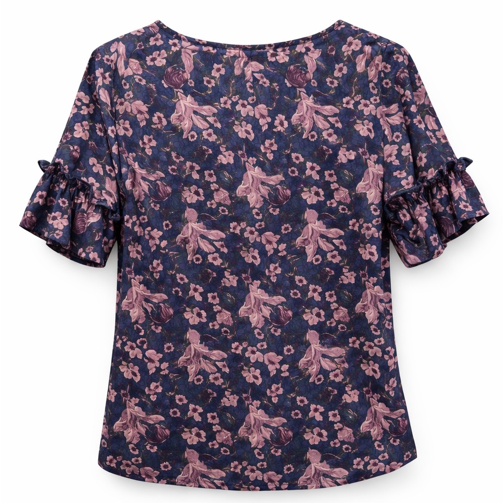 West Kei Floral Print‎ Blouse XS Ruffle Sleeves V-Neck Patterned Top - Picture 2 of 6